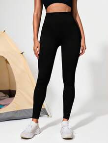 Quần legging bó cạp cao liền mạch có gân dành cho nữ - Quần legging Cloud Soft mềm mại như làn da thứ hai, nhanh khô, thoáng khí, co giãn 4 chiều, dùng để chạy bộ, đạp xe, tập yoga, bóng chày, thường ngày, màu đen - màu đen - Xem 5