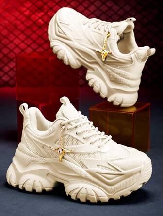 7厘米增高女式时尚休闲运动鞋，哥特风格金属牛头装饰，户外EVA厚底高帮运动鞋，轻便柔软减震防滑夏季透气网眼系带圆头休闲鞋，适合大学生、青少年、日常、约会、健身、办公室、朋克风格厚底坡跟运动鞋