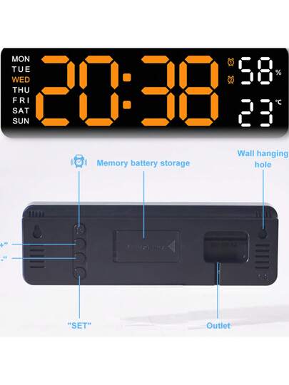Large Display Digital Wand Clock, Inch LED Klok Living Room ation, Temperature/DST/Automatic Dimming/Humidity/Alarm 12/24 Hour, Silent Everyone,Plug In The Battery Is Just Memory Function (No Adapter) Birthday Graduation Bedroom Dormitory Back To School Surprise Home Supplies view 10