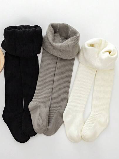 1/2/3 件婴幼儿女童保暖内衬打底裤，经典简约保暖紧身裤，柔软舒适薄款保暖打底裤，适合秋冬日常穿着、上学、送礼，颜色随机