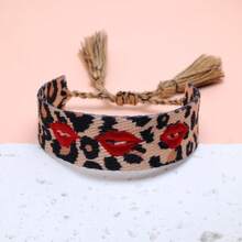 1pc Adjustable Handmade Leopard Print Heart Bracelet, Boho Style Suitable For Women, Party, Travel, Daily Wear - Leopard Lips - View 4