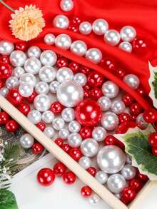 600/326pcs Christmas Vase Decorations Beads - Red & White Candy Cane & Imitation Pearls, Floating Beads For DIY Holiday Centerpieces, Tabletop & Coffee Shop Decor, Festive Plastic Beads For Christmas & New Year, Christmas Beads, Candy Cane Pattern, Impearl Beads, Seasonal Home Decor, Lightweight Decor, Event Planners, Best For Christmas