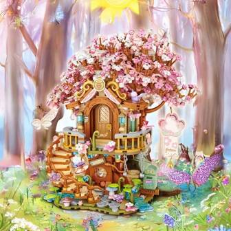 LOZ 1077pcs Little Bear Coffee Shop/860pcs Panda Tea House Mini Building Blocks Toy, Cute Street View Architectural Model Set, Room Decorations, New Year Gift, Christmas Gift, Birthday Gift