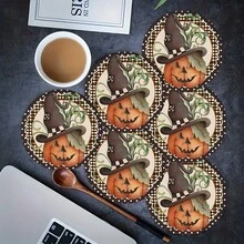 2pcs/4pcs/6pcs Pumpkin Face Pattern Silicone Coasters, Home Decor, Suitable For Halloween, Can Be Used As Halloween Gift, Halloween Decoration, Applicable To Dining Table, Coffee Bar, All Season Decoration, Washable Placemats, Room Decor, Coasters, Drink Mats, Drain Mats, Kitchen Dining Table Mats, Indoor/Outdoor Party Decoration, Home Decor, Ideal Gift