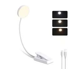 Yogle Lámpara de lectura recargable con cable Tipo C, lámpara de lectura con clip [3 colores y 10 niveles de brillo] Mini luz flexible de cuello de ganso y clip para la noche para niños