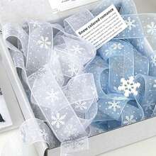 10Yard White And Light Blue Snowflake Ribbons Christmas Ribbon For Crafts Making Gift Wrapping Winter Holiday Xmas Decor Blue Sheer Wired Ribbon For Christmas Tree Garland, Winter Wreath Bows, Gift Wrapping, Home Decor Christmas Decorations Room Decor