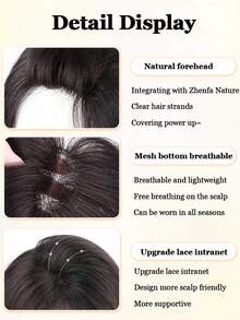 Natural Black Synthetic Top Forehead Invisible Seamless Lace Net Covers White Hair Fluffy Increase Hair Volume Long Straight Hair Middle Parting Hair Replacement Piece Cool Brown - Multicolor - View 6