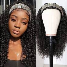Kinky Curly Half Wig Human Hair 200 Density Glueless Wear And Go Headband Wig Human Hair For Women 3 In 1 Drawstring Seamless Flip Over Curly Half Wigs Human Hair Beginner Friendly Jerry Curl Half Wig 20 Inch - Natural Black - View 5