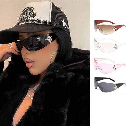 无框Y2K道家太阳镜，星形边缘，时尚潮流太阳镜配饰，男女皆宜