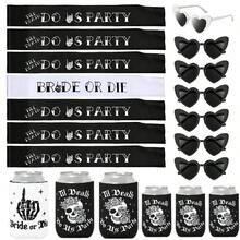 Bộ quà tặng trang trí tiệc độc thân "Cô dâu hay chết" Till Death Do Us Party kèm ruy băng và ly dự tiệc - Nhiều màu - Xem 2