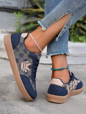 拼色运动鞋 - 拼色休闲运动鞋 - 系带、轻便、软底 - 散步、滑冰、日常穿着 - 女士 - 舒适、时尚、百搭 - 迈向时尚与舒适