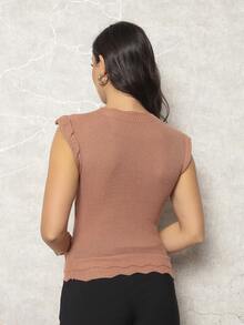 ONLYONE - JAPANESE MODAL SLEEVE CROPPED TOP WITH WAVE DETAIL HEM - FIMINAS BLOUSES KNITTED BLOUSES - 摩卡棕 - 查看 3