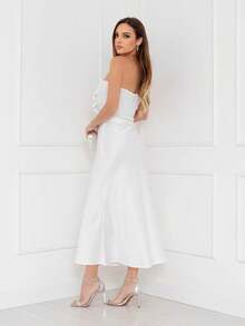 Elegant Long Satin Skirt For Women With Side Zipper Code 167 - White - View 3