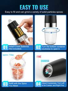 Gravity Electric Salt And Pepper Grinder - Salt And Pepper Grinding Set With LED Lights, Battery Powered Automatic Operation With One Hand, Adjustable Thickness Grinding Shaker, Seasoning Shaker, Kitchen Gadgets,  Kitchen Accessories, Christmas And Halloween Gift Ideas - màu đen - Xem 7