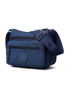 Casual Nylon Shoulder Bag With Adjustable Strap, Multi-Compartment, Solid Color, Zipper Closure, Polyester Lining, Lightweight And Convenient Crossbody Bag For Daily Use - Blue - View 5