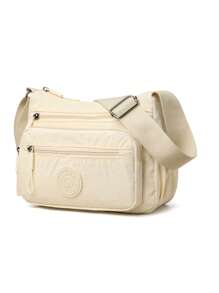 Sac à bandoulière en nylon décontracté avec sangle réglable, compartiments multiples, couleur unie, fermeture à glissière, doublure en polyester, sac bandoulière léger et pratique pour un usage quotidien