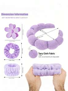6件套SPA发带、发圈、发夹、天鹅绒发圈、腕带，适用于面部清洁、护肤、化妆、花朵发夹、护肤发带、美容、护肤产品、SPA、自我护理、护肤工具、面部护理、美容用品、皮肤、洁面乳、面部护理 - 紫色 - 查看 4