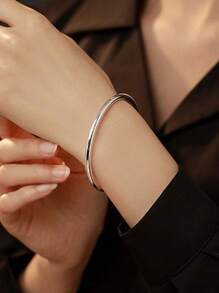 Elegant 925 Sterling Silver Plated 3mm Solid Color Smooth Bangle Fashion Simple Design Bracelet Women's Bangle Girls Daily Holiday Gift