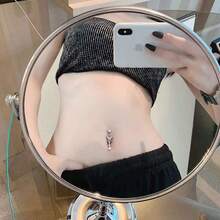 Studded Belly Button Piercing - With Stainless Steel Butterfly Pendant - 銀色 - 查看 3