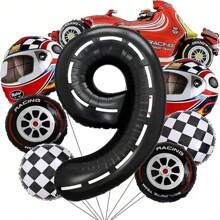 40-Inch Black And White Striped Racing Car Pattern, Tire, Grid Design, Number Balloon For Birthday Party Decor - Multicolor - View 9