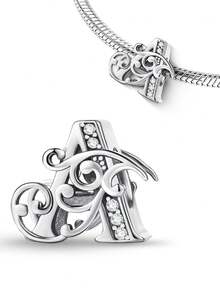 1pc 925 Sterling Silver A-Z 26 Letter Beaded Pendant, Suitable For Women Bracelet, Bangle DIY Jewelry Making, Anniversary Gift, Elegant Women Jewelry - Vine Diamond Letters - View 5