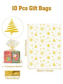 10/30个装圣诞透明玻璃礼品袋，印有金色雪花、星星和圣诞树图案，圣诞快乐礼品包装袋，礼品袋，收纳袋，适用于圣诞礼品包装、礼篮包装、圣诞派对用品、冬季装饰、圣诞家居装饰、圣诞装饰品、节日派对礼物、新年派对用品、圣诞家居饰品 - 彩色 - 查看 6