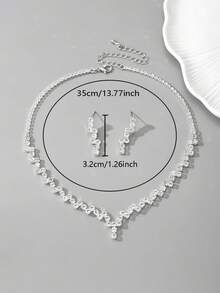 3pcs Set Minimalist Copper Rhinestone & Crystal Necklace & Earrings Jewelry Set, Wedding Accessories