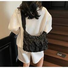 Korean Pleated Beach Cloud Tote Bag, Women's 2025 New Drawstring Shoulder Bag, Large Capacity Nylon Cloth Crossbody Shoulder Bag, Shoulder Bag, Women's Bag, Shoulder Bag - màu đen - Xem 3