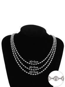 1 chiếc dây chuyền hạt cườm bằng thép không gỉ, dây chuyền mặt dây chuyền hình cầu vàng thời trang dành cho nữ, phụ kiện dành cho nam. - vòng cổ - Xem 7