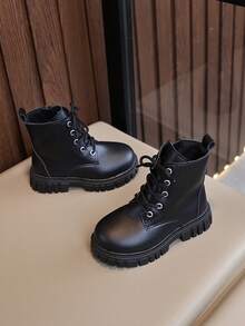 Classic Boots, Comfortable Non-Slip Soft Sole Children's Boots, Boys Girls Outdoor Campus Student Boots, Knight Ankle Boots - Black - View 3