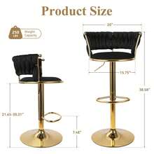 Nalupatio Set Of 2 Luxurious Bar Stools With Velvet Upholstery, Backrest & Footrest – Height Adjustable & Swivel, With Gold Metal Base - Black - View 2