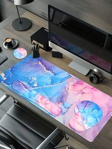 A Set 4pcs Large Ergonomic XXL Marble Desk Mat Set - Extended Gaming Mouse Pad, Keyboard Wrist Rest Support, Coaster - Non-Slip Base, Stitched Edge - Easy Typing, Pain Relief - (35.4*15.7 In) - For Office, Home, Computer, Laptop - Multicolor - View 10