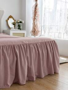 1pc Bed Skirt, Bedding, Soft & Breathable Bed Sheet With Ruffled Hem And Elastic Band, Comfortable Sleep, Lightweight & Elegant, Cloud-Like Soft Texture, Fits Twin, Full, Queen, King Size Beds, Machine Washable, Princess Style Room Decor - Dusty Pink - View 5