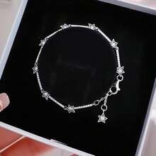 1pc Popular S925 Sterling Silver Star Cubic Zirconium Snake Bone Bracelet For Jewelry DIY, Fashionable Jewelry Gift