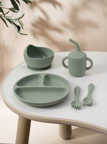 5 件个性化定制婴儿硅胶餐具套装吸盘碗盘子吸管杯软勺叉定制婴儿餐具喂养训练晚餐套装冬夜礼物返校冬季礼物创意男孩女孩情人节多功能字母婴儿时尚柔软可爱卡哇伊独特定制宝贝礼物 - 彩色 - 查看 21