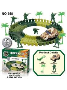 各种可组合军事和恐龙系列玩具套装，包括轨道、士兵、车辆、坦克、恐龙小雕像，适合儿童、生日/复活节礼物（配件颜色随机，建议为 1 辆车准备 2 节 AAA 电池），返校 - 彩色 - 查看 3
