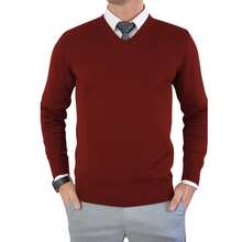 Men's Premium Knit Sweater Blouse, V-Neck - Burgundy - View 2