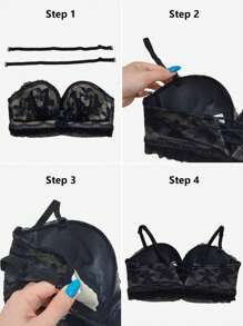 Women's Black Seamless Lace Front Closure Gather Bra Wireless With Thick Pad For Small Bust, Push Up Bra, Adjustable Underwear
