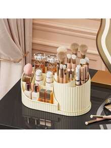 Organisateur de maquillage rotatif à 360° anti-poussière: Carrousel de rangement cosmétique multifonctionnel pour rouge à lèvres, pinceaux pour ombres à paupières et outils de maquillage | Support rotatif de table de toilette, boîte de rangement de beauté grande capacité avec conception anti-poussière, pour vacances à la plage, collection de salle de bain, collection de chambre, grande capacité