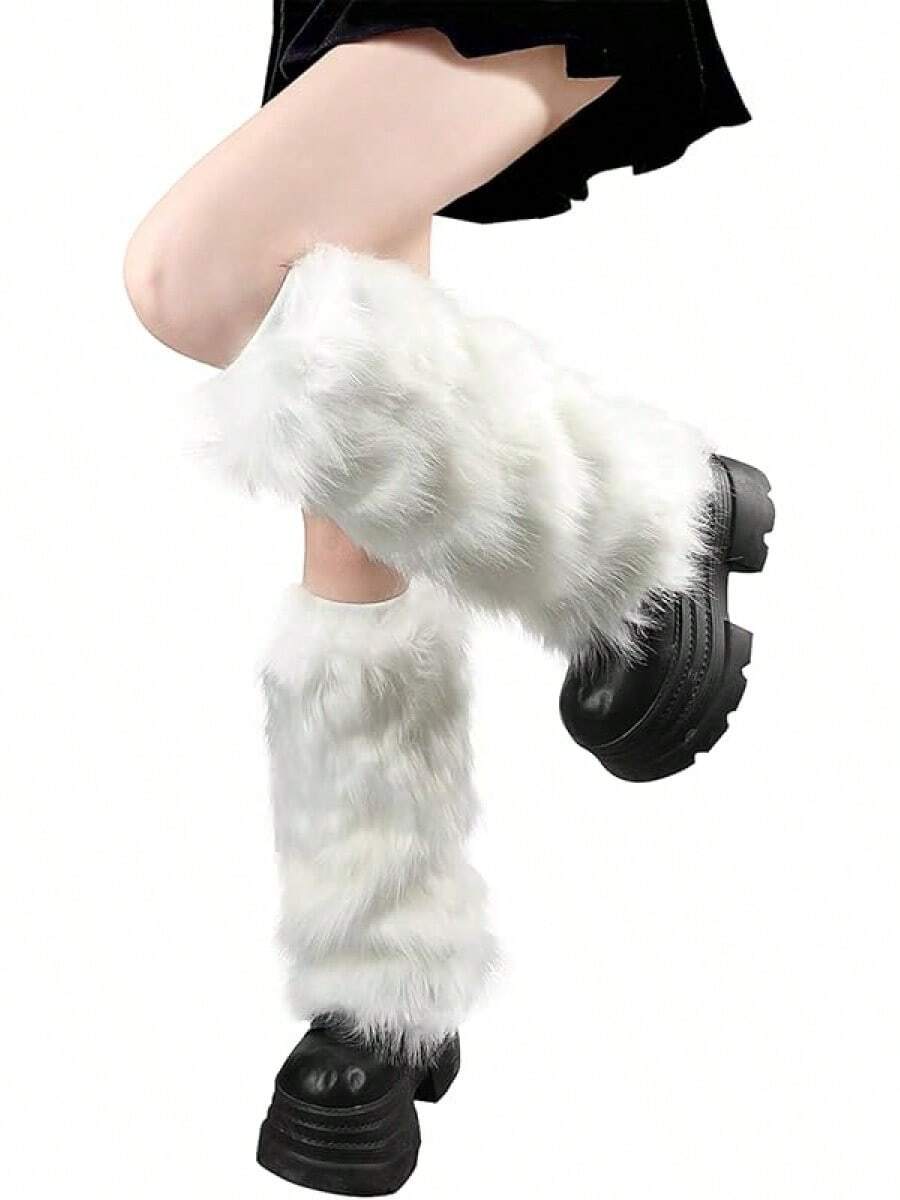 OSPNIEEK Womens Faux Fur Furry Leg Warmers - 白色 - 查看 1