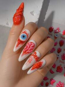 1 片 3D 立体哥特风万圣节美甲贴纸，饰有恐怖的眼睛和器官图案，一次性自粘，是个性化 DIY 美甲和万圣节礼物的理想之选。 - 玫紅色 - 查看 3