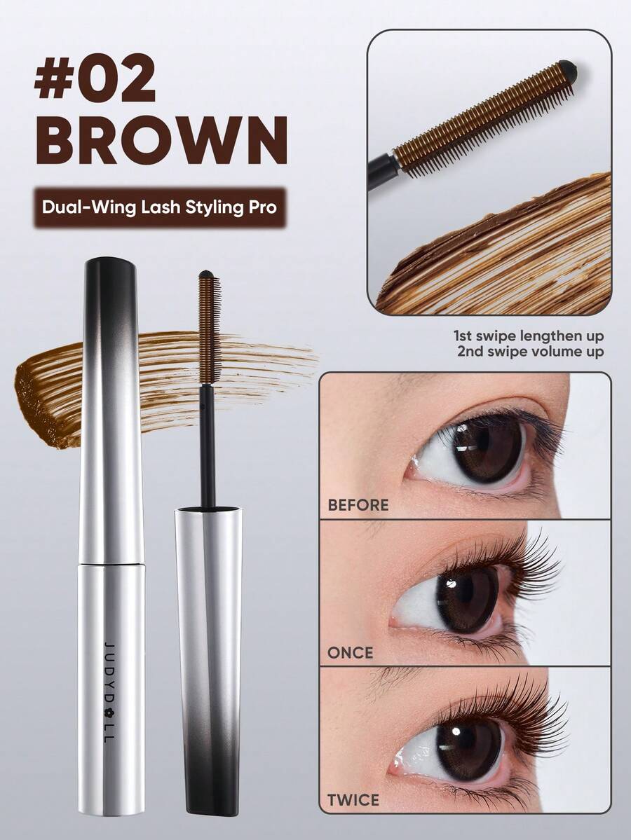 JUDYDOLL [Dual-Wing] Serum Mascara, Volumizing, Lengthening, Curling, Waterproof, Smudge-Proof, Quick-Drying Mascara For Beginners, Parties, Music Festivals, Dates - 02 Nâu - Xem 1