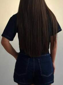 Seelio Spring/Summer New Arrival Women Denim Short Shirt & Double-Belted Skirt 2-Piece Suit - Dark Blue - View 11