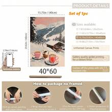 1 pezzo, Quadro su tela, Decorazione natalizia da parete incorniciata, Stampa artistica di una ragazza con cioccolata calda, Stampa artistica di un carrello bar da stazione sciistica, Decorazione moderna da caffè con scena invernale, Decorazione natalizia per la casa, Arte da parete minimalista, Arte moderna, Decorazione contemporanea per la casa, Decorazione da parete per il soggiorno