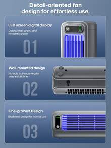 kinscoter 1个2000mAh可充电多功能桌面风扇，可壁挂安装，可充电便携式桌面塔式风扇，电动桌面风扇，适用于海滩、旅行、户外、厨房、露营等场合的降温