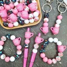 25pcs Silicone Beads, Pink 3D Nurse Cup Shaped Silicone Beads, Floral & Medical Element Print Round Beads, Suitable For Jewelry Making, Decoration, Earrings, Necklaces, Bags, Pens, Phone Chains, Makeup Brushes, Keychains And Other DIY Projects