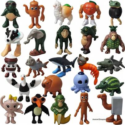 24-Piece Italian Imaginative Character Animal Statue Set - Tungtungtung Sahur: A Collectible For Gamers, Table Ornaments And Decorative Sculptures, As Well As A Gift For Halloween, Christmas And Birthdays