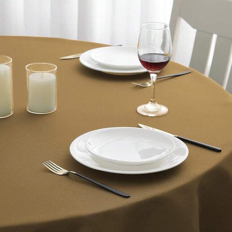Round Waterproof Stain - Resistant Washable Wrinkle - Polyester Tablecloth Kitchen Dining Party Wedding Indoor And Outdoor - Navy Blue, 60 Inch L40W - 棕色 - 查看 5