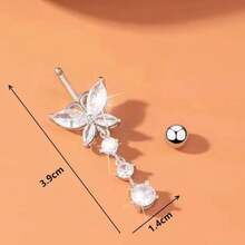 Studded Belly Button Piercing - With Stainless Steel Butterfly Pendant - 銀色 - 查看 2