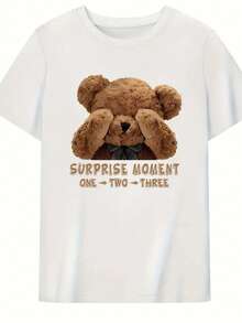 Playera camiseta basica estampada grafica dama mujer manga corta cuello redondo estampado oso osos osito ositos teddy bear peluche tomy escondido escondidillas escondite oculto tapando ojos donde esta frase sorpresa uno dos tres one two three surprise tierno cute gym gimnasio ejercicio aesthetic regular casual comoda fresca ligera suave moderna juvenil romantica bohemia salida casa diario dia playa calor primavera verano oficina versatil creativa - Blanco - Ver 1